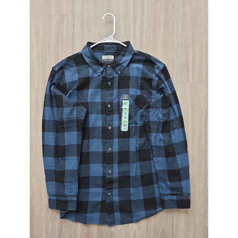 Magellan Outdoors‎ Mens XL Canyon Creek Flannel Shirt Blue Plaid Cotton